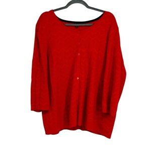 Talbots 3X Coral Colored Button Front Cardigan w Monochromatic Chevron Design